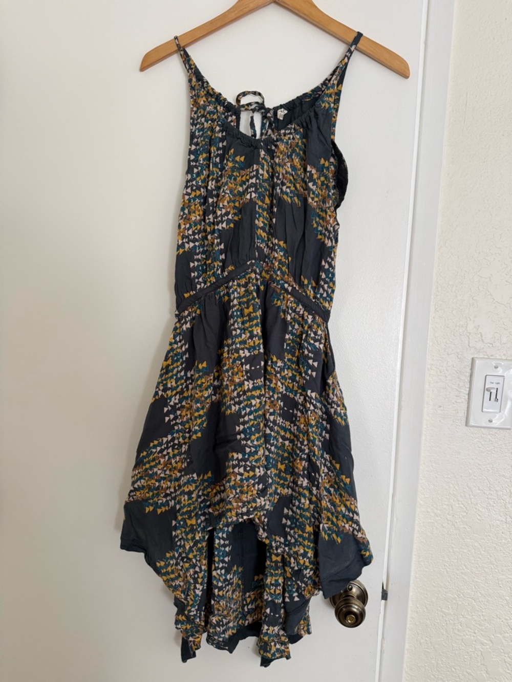 Handkerchief Hem High-Low Dress in Dark Teal Print